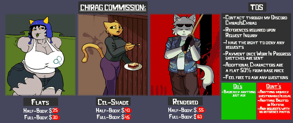Readjusted the prices, if interested please consider commissioning or rting