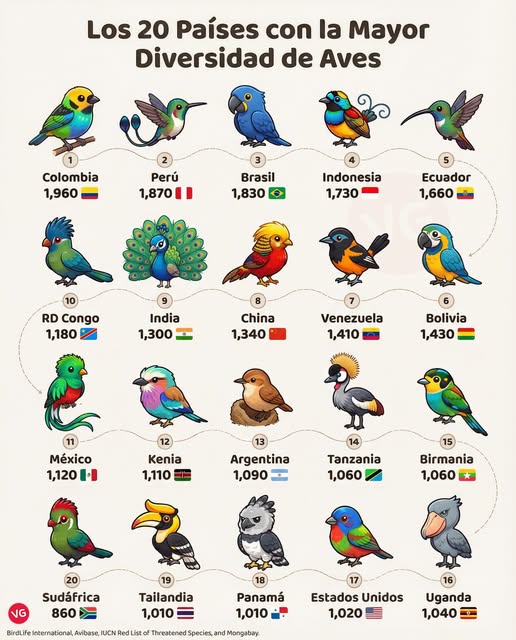 oswaldoaves's tweet photo. Comparto este cuadro con las aves más representativas por país y sus cifras de biodiversidad. Vi otra versión circulando, pero las ilustraciones no correspondían a las especies reales. 
¡Aquí tienen los datos correctos! 
Y si, ¡Colombia! es campeon en aves
https://t.co/LAxSvtsToX https://t.co/IfRTv5XUGK