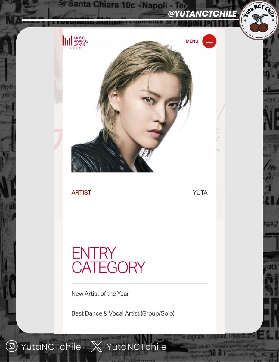 [🔔 | 260319] #YUTA NOMINADO‼️

- New Artist of the Year
- Best Dance &amp; Vocal Song (Group/Solo)

Cr. Musicawardsjapan.com
[📸]
#ユウタ #유타 #中本悠太