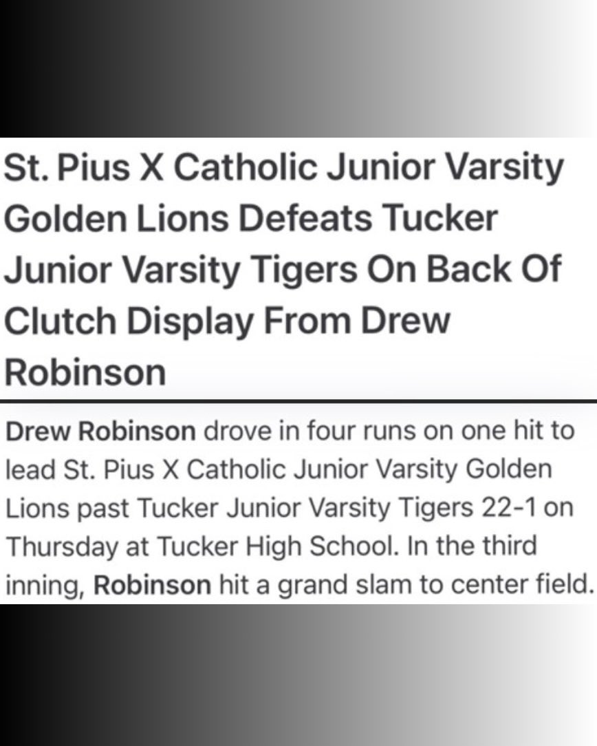 drewrob01's tweet photo. First high school home run. Grand slam.
1 swing. 4 runs. 💣

@StPiusXBaseball @SPXGoldenLions @CoachKsionzyk @NCSA_Baseball @OutlawsATL https://t.co/XEMd2X9h7u