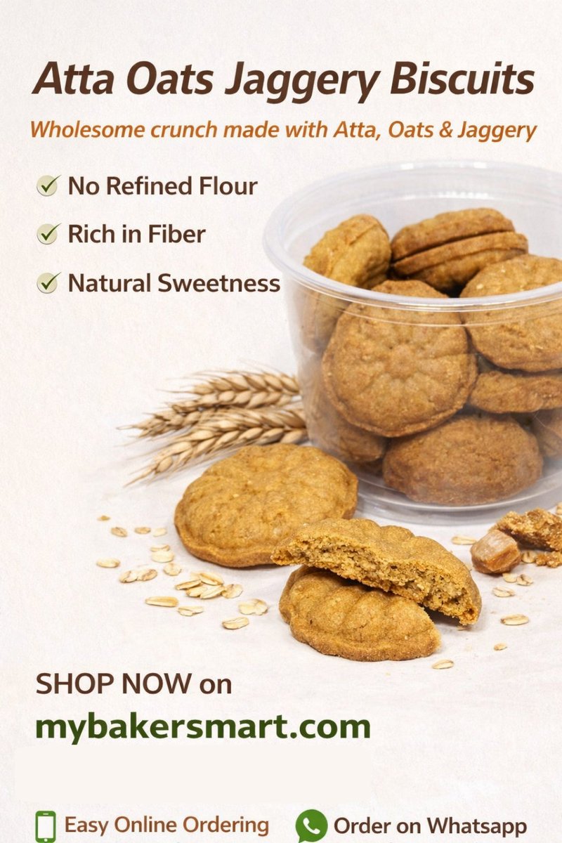 ibcablr's tweet image. Wholesome crunch with Atta, Oats &amp;amp; Jaggery 🍪 No maida, rich fiber, natural sweetness. Shop now: mybakersmart.com/store/p/5656
#HealthySnacking #AttaBiscuits #JaggeryLove #OatsGoodness #MyBakerSmart