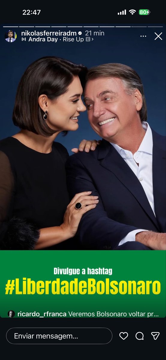 🚨URGENTE- Nikolas Ferreira convoca  Seguidores para levantar Hashtag #LiberdadeBolsonaro 

Após pedir liberdade a Jair Bolsonaro na Caminhada acorda Brasil e na manifestação do dia 01/03, Nikolas mais uma vez convoca o Brasil a se unir pela liberdade de Bolsonaro. 

Se você