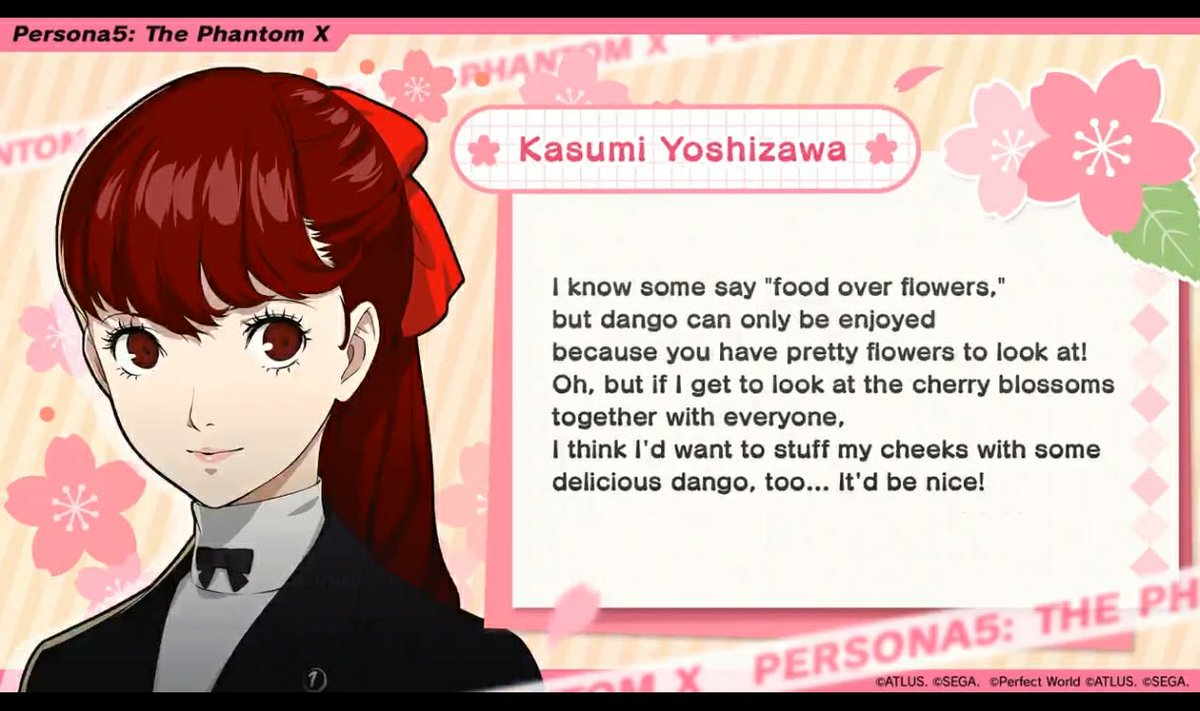 ktineknott's tweet photo. @P5XOfficialWest Kasumi’s cherry blossom plan is perfect. Sakura, friends, and dango make it feel complete and peaceful. A moment worth staying in 🌸🍡 #P5XPerfectCherryBlossom #P5XFaithful https://t.co/b2cBAjn4mq