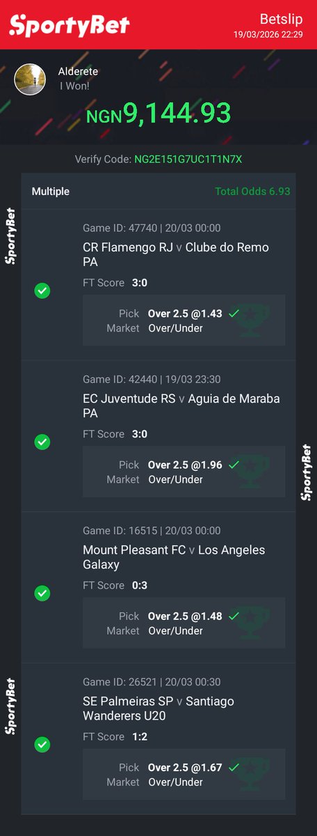 SAMDAVI09117203's tweet photo. Check out my big win on
#SportyBet !

ALDERETE BACK AT IT AGAIN!!! 😎
 https://t.co/KX3jt1ogPa https://t.co/GNxBiDGqih