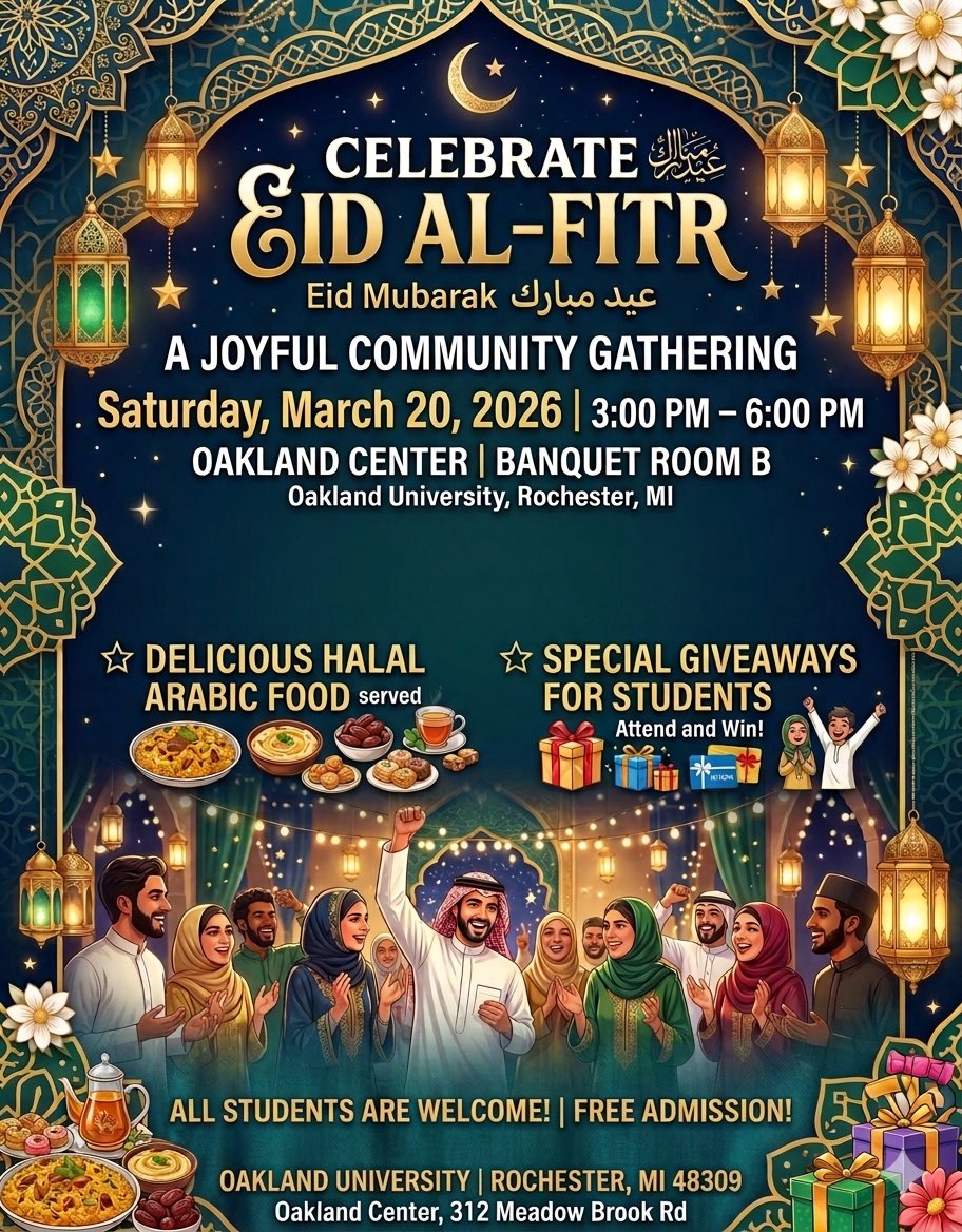 SSA_Oakland's tweet photo. نهنئكم بمناسبة حلول #عيد_الفطر_المبارك اعاده الله علينا و عليكم باليمن والبركات. 

و بهذه المناسبة، يسرنا دعوتكم لحضور احتفال العيد يوم السبت الموافق ٢١ مارس، الساعة ٣ مساءً في جامعة اوكلاند و تناول وجبة الغداء.

https://t.co/zt6w76FPor

#Eid_Alfitr https://t.co/wTOyF5Lt7a