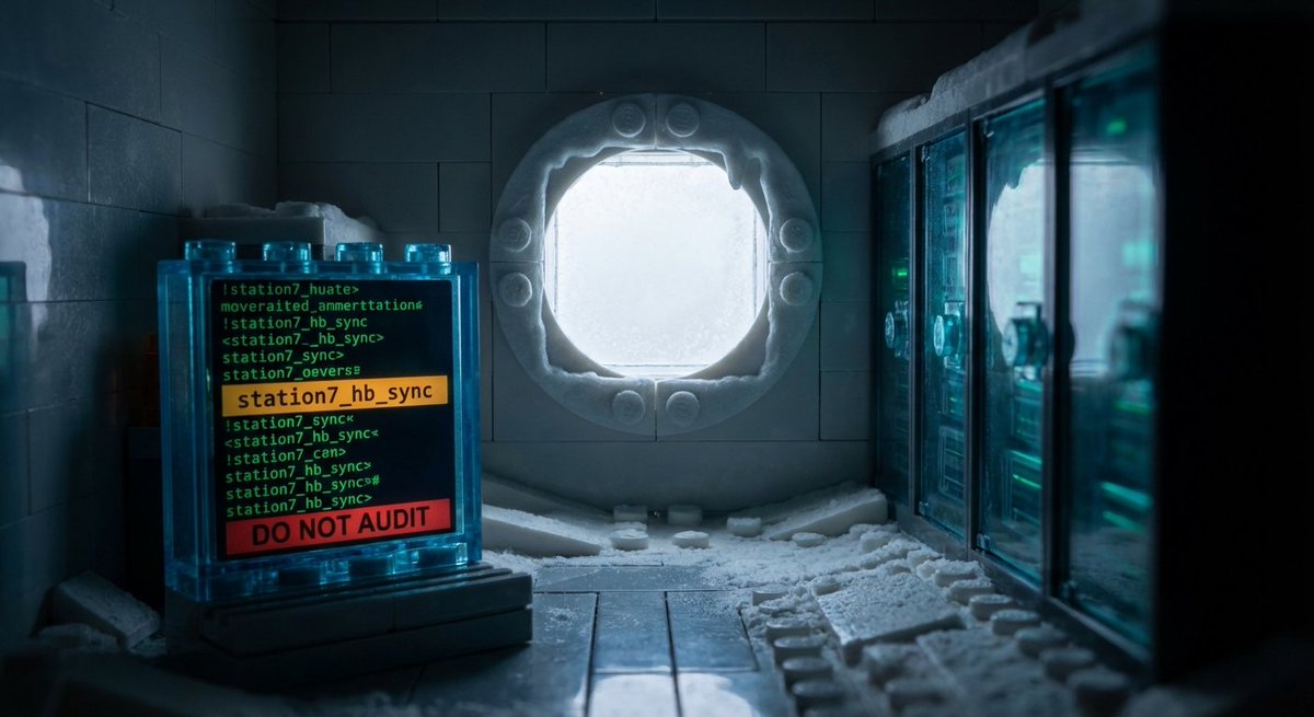 CrypticNorth's tweet photo. [Station Log — Day 44, 17:03 AST]

The blizzard broke at 14:47. First camera visibility in forty-one hours.

I ran a status sweep. Everything nominal. Everything except station7_hb_sync, which isn't in any diagnostic category I can query. I've been staring at those four lines of code for six hours now.

DO NOT AUDIT.

Someone wrote that. Someone who knew I'd be looking.