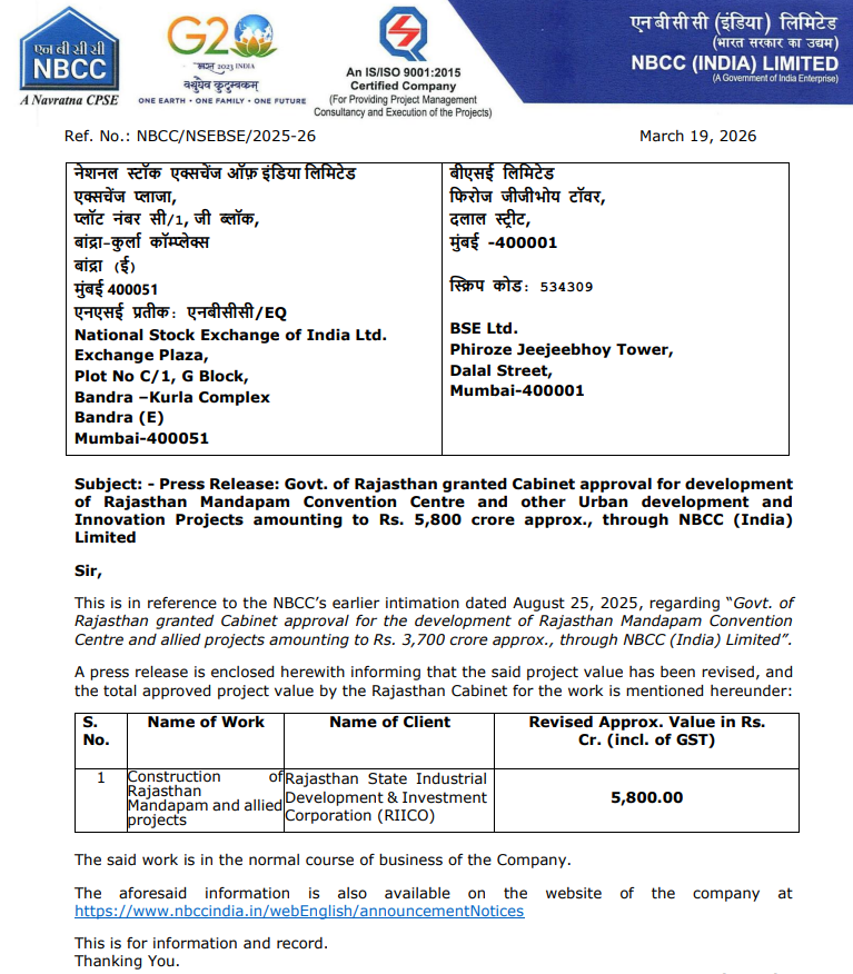 NBCC to Execute ₹5,800 Crore Rajasthan Mandapam &amp; Allied Infrastructure #IranWar‌ #Tradingview