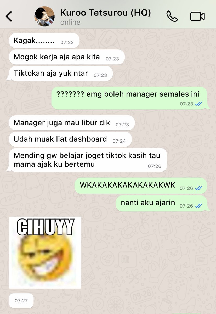 YUMEFANFARRE's tweet photo. keluh kesah Kuroo Tetsurou (30) Marketing Manager at HQ Corp dan dontol alias anak intern-nya yang masih harus KERJA https://t.co/YAXmqCFkZS