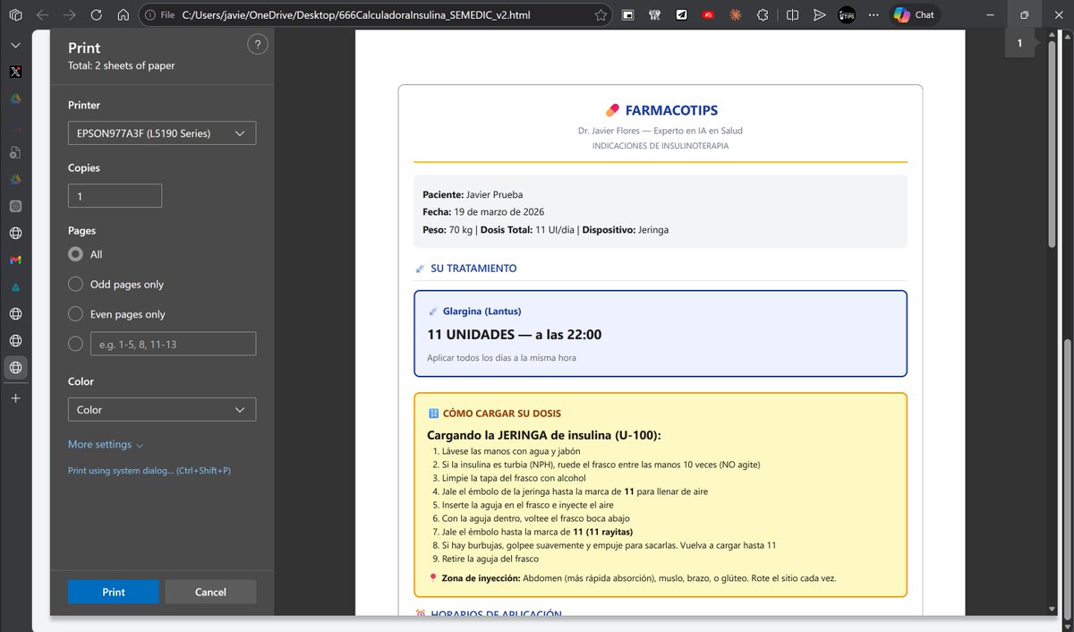 Cree mi propia calculadora de Dosis de insulina y receta explicativa para mis pacientes.

Con esta me aseguro dar una dosis individualizada y una receta facil de entender.

Médicos del mundo, usen IA para su consulta y sus pacientes.