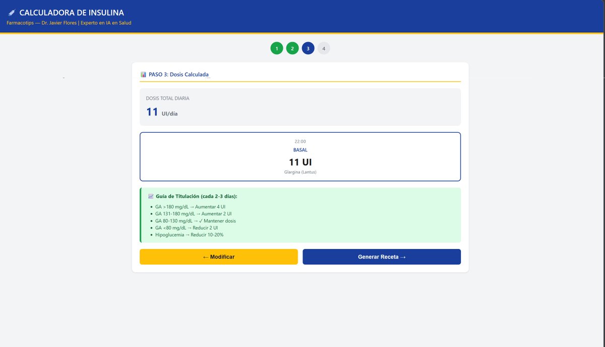 farmacotips's tweet photo. Cree mi propia calculadora de Dosis de insulina y receta explicativa para mis pacientes.

Con esta me aseguro dar una dosis individualizada y una receta facil de entender.

Médicos del mundo, usen IA para su consulta y sus pacientes.