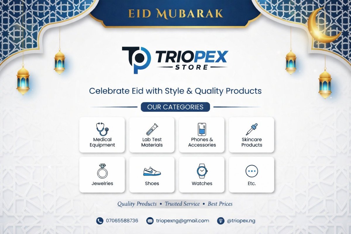 TheOnlyProfit01's tweet photo. EID MUBARAK!

Wishing you joy, prosperity, and endless success. Thank you for trusting TRIOPEX—your partner in quality, innovation, and growth.” https://t.co/1ZB9jtgHZA