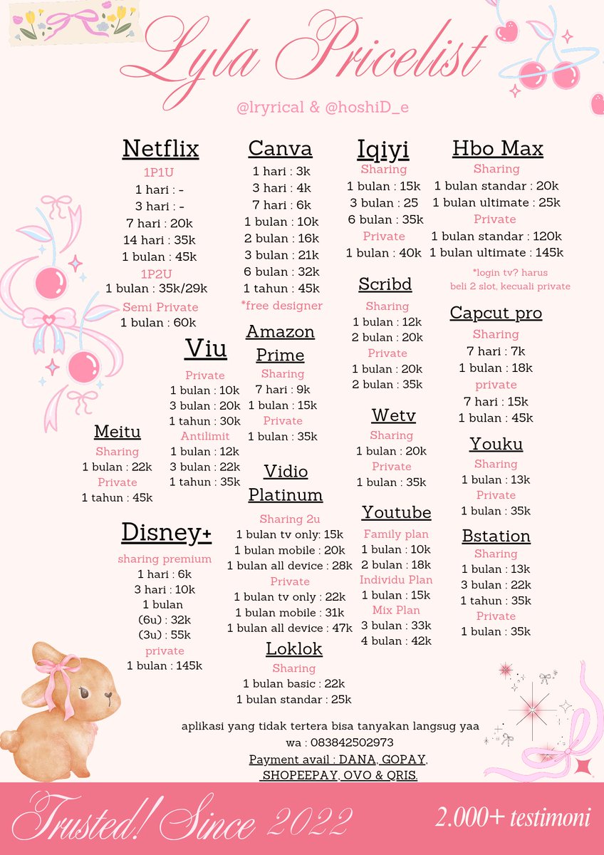 hi guys! aku ready netflix canva viu iqiyi amazon prime video platinum disney+ hbo max capcut picsart youtube scribd spotify wetv bstation youku loklok #zonauang 5qi 🫶🏻
↺testimoni 2.002+ 🙌🏻
↺ fsr wassap : wa.me/6283842502973