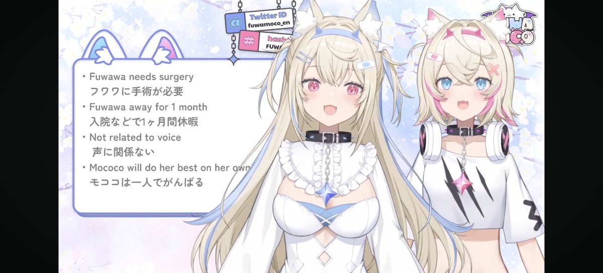 ChingHoPan19365's tweet image. Take care Fuwawa! Best of luck on your surgery❤️ and be sure to take your time to rest after it
Also you can do it Mococo💪🏻🩷
Ganbare FWMC🩵🩷!!!!
We are gonna miss u🩵