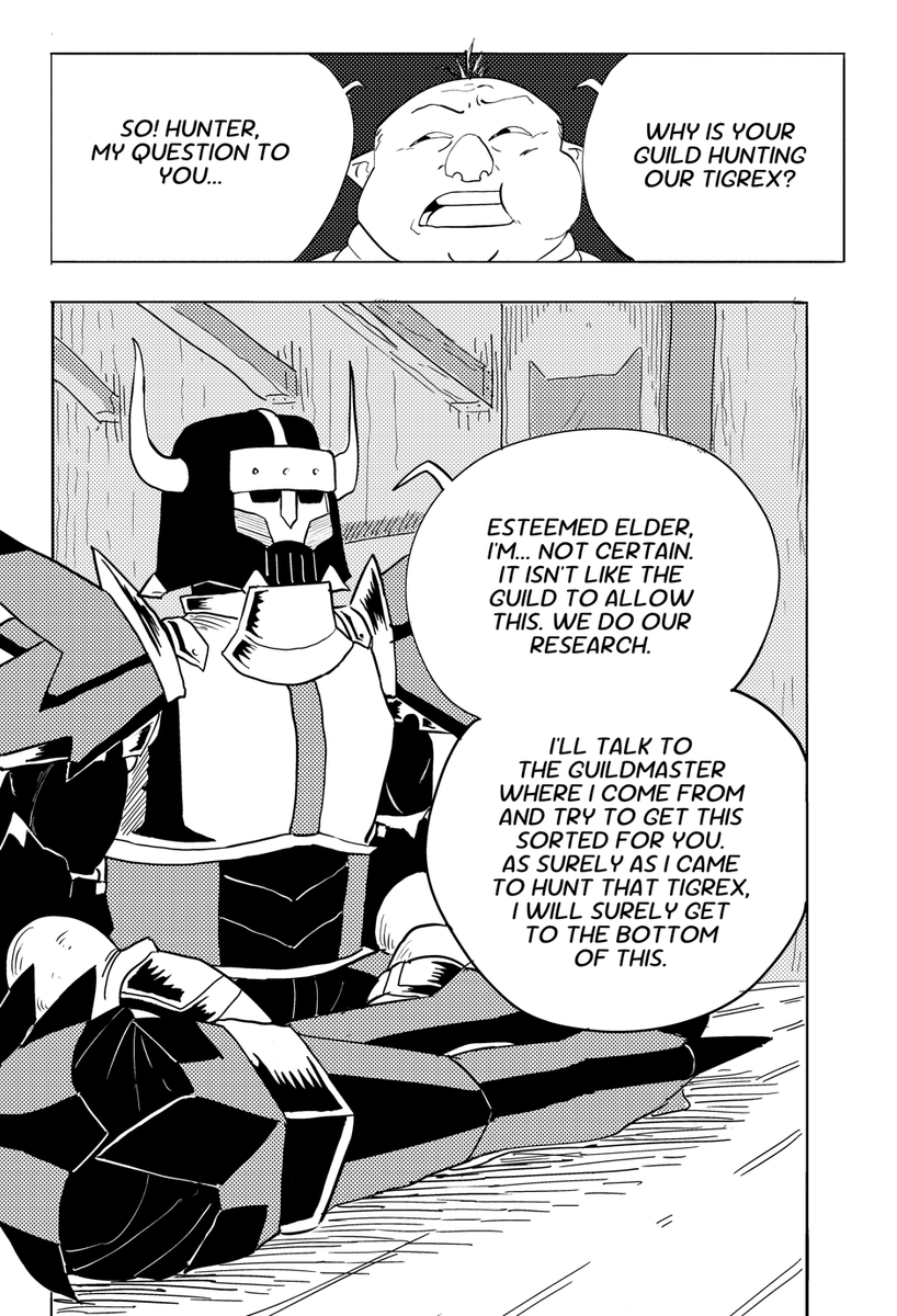 Monster Hunter Comic! Chapter 12: Pg. 5-6. check out the rest of the comic on ComicFury, Reddit, Webtoons and more!

Links on my linktree: linktr.ee/bumblebeebowti…
#art #comics #illustration #monsterhunter