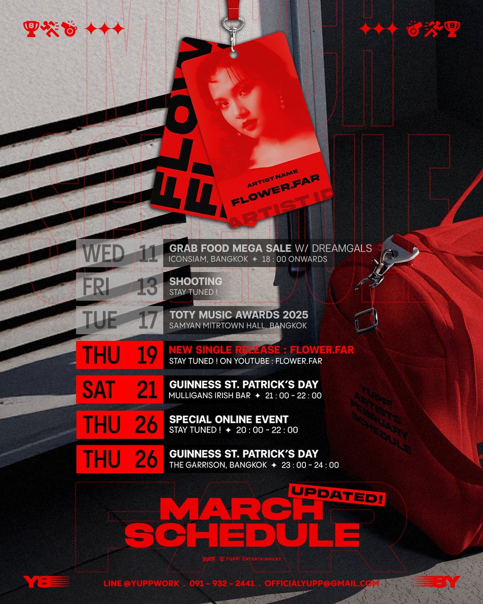 officialyupp's tweet photo. [🗓️] UPDATE #YUPPschedule 

YUPP! ARTISTS’S SCHEDULE
ตารางงานเดือนมีนาคม 2569 (MARCH 2026)

*หากมีอัปเดตและมีรายละเอียดเพิ่มเติม
หรือมีการเปลี่ยนแปลง จะแจ้งให้ทราบอีกครั้งในภายหลัง*

#MILLI #GALCHANIE #Flowerfar
#YUPP https://t.co/9JVuu5ZJQe
