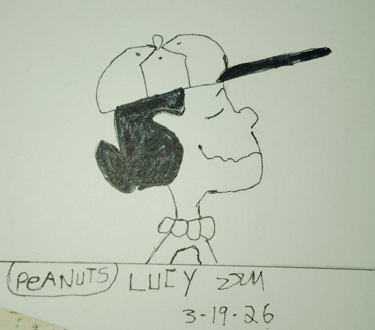 Nighthawkwarri1's tweet photo. Here is my first and brand new Lucy drawing I did todaymarch 19th 2026  from peanuts comic strip enjoy.#tagart https://t.co/JQshBGxXIg
