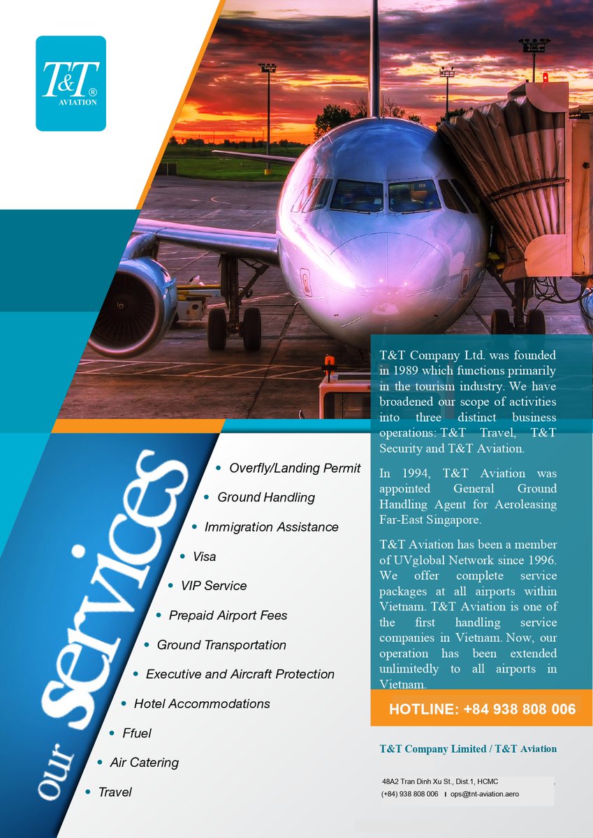 TNT_AVIATION's tweet photo. Streamline your journey with premium aviation solutions ✈️
From overflight permits to VIP handling, visa support, and ground services — we ensure efficiency, reliability, and a seamless experience at every stage. 
T&amp;T Aviation — your trusted partner in Vietnam.
#Aviación #travel https://t.co/NkYHdzxxXS