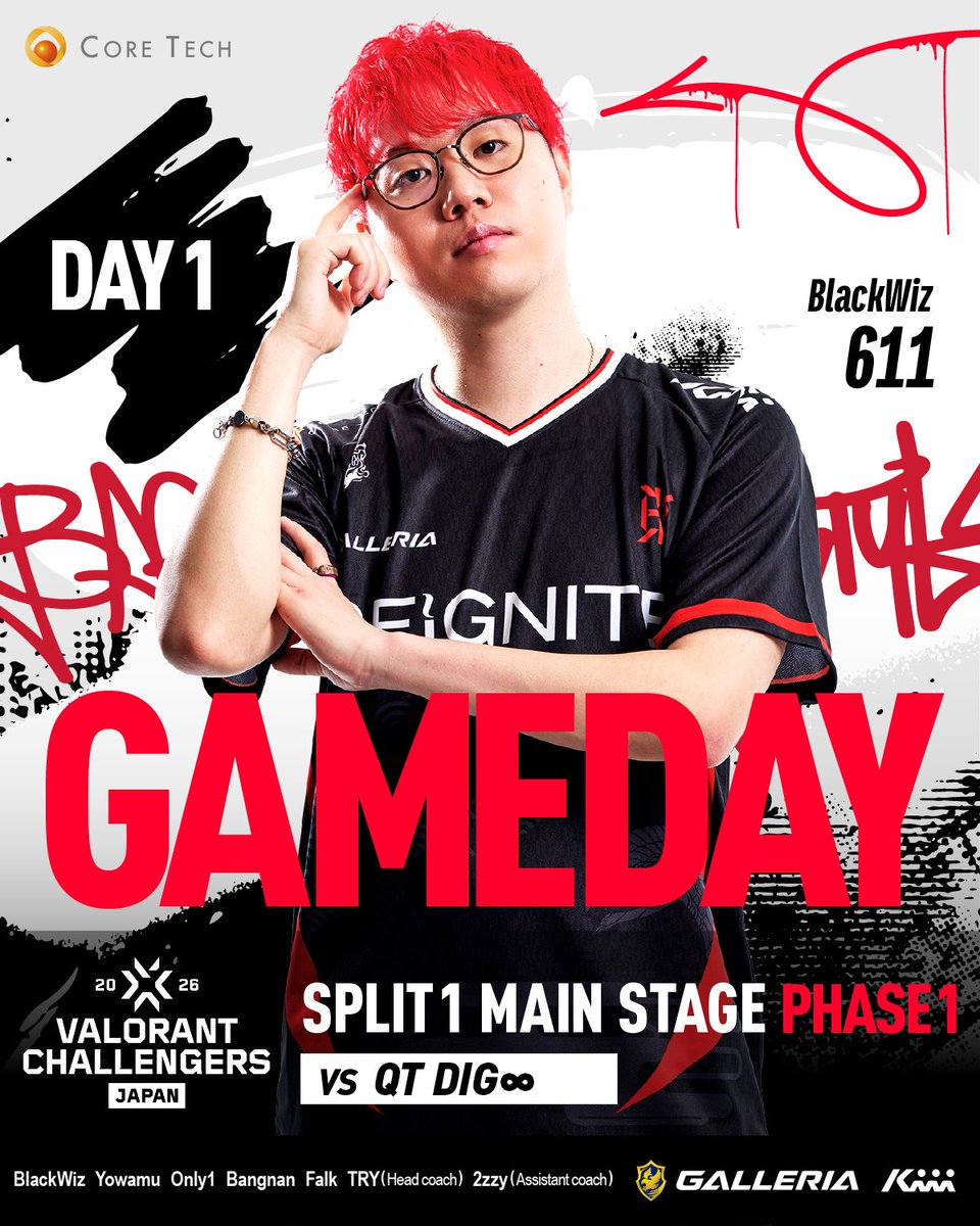 ReigniteJP's tweet photo. ◤REIGNITE - #VALORANT Div.◢

🏆 | #ChallengersJP Main Stage Phase 1
⚔️ | vs @QT_DIG
🕙 | 16:00-

🔥GAMEDAY🔥

■ Player
BlackWiz - @blackwiz_csgo
Yowamu - @Yowamuvlrt
Only1 - @only1vlrt
Bangnan - @Bangnanvlrt
Falk - @Falk_08

■ Head coach
TRY - @TRYvlrt

■ Assistant coach
2zzy - @2zzyvlrt

#RIGXWIN