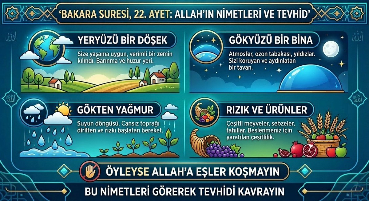 Quran_Student's tweet photo. 🌍 Evrendeki Muazzam Denge ve Şükrün Hakikati

İnsanoğlu, var olduğu günden bu yana etrafındaki dünyayı anlamlandırmaya çalışmış, baktığı her noktada hayranlık uyandırıcı bir nizamla karşılaşmıştır. Kur’an-ı Kerim, bu nizamın rastgele bir oluşum değil, bilinçli ve şefkatli bir tasarım olduğunu bizlere hatırlatır. Yeryüzünün bir döşek gibi serilmesi, gökyüzünün ise koruyucu bir tavan (bina) gibi yükseltilmesi, sadece fiziksel bir tasvir değil, insanın yaşama tutunabilmesi için sunulan ilahi bir konforun ifadesidir.

🌧️ Gökten Gelen Bereket: Suyun Yolculuğu

Hayatın kaynağı olan suyun, gökyüzünden ölçülü bir şekilde indirilmesi sıradan bir tabiat olayı değildir. Bu, cansız toprağın canlanması, kupkuru dalların meyveye durması ve nihayetinde rızkın soframıza kadar ulaşması sürecinin ilk adımıdır. Ayette vurgulanan bu döngü, ekolojik dengenin ötesinde, her bir yağmur damlasının ve her bir meyvenin doğrudan bir "ikram" olduğunu gösterir. Bitkilerin çeşitliliği, tatların farklılığı ve mevsimlerin düzeni, tek bir kaynağın sonsuz kudretini simgeler.

💡 Bilincin Sorumluluğu: Tevhid ve Teslimiyet

Ayetin sonunda yer alan "bile bile Allah’a eşler koşmayın" uyarısı, insanın mantığına ve vicdanına hitap eder. Gökyüzünü ayakta tutan, rızkı topraktan ç��karan ve yeryüzünü yaşama uygun kılan kudret belliyken; sevgide, korkuda veya ibadette O’na ortaklar aramak, yaratılış gayesiyle çelişmektir. İnsan, kendisine sunulan bu muazzam nimetleri tefekkür ettikçe, gerçek şükrün sadece dilde değil, kalpteki sarsılmaz bir tevhid inancıyla mümkün olduğunu kavrar.

"Evrende tesadüfe yer yoktur; her bir zerre, sahibinin imzasını taşır ve insanı asıl kaynağa davet eder."

#Tefekkür #BakaraSuresi #Rızık #Tevhid #İslamVeTabiat #Maneviyat