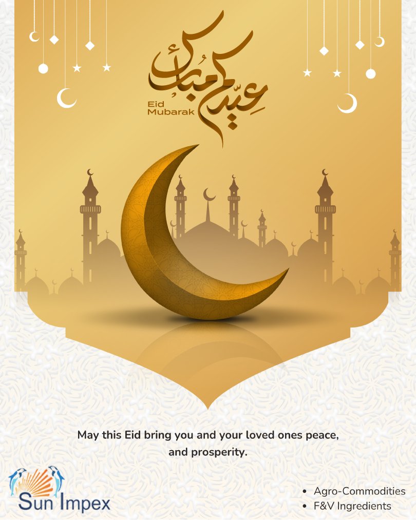 Sun_Impex's tweet photo. Eid Mubarak!
Wishing you a wonderful celebration.
#SunImpex https://t.co/wR9bx7oVn5