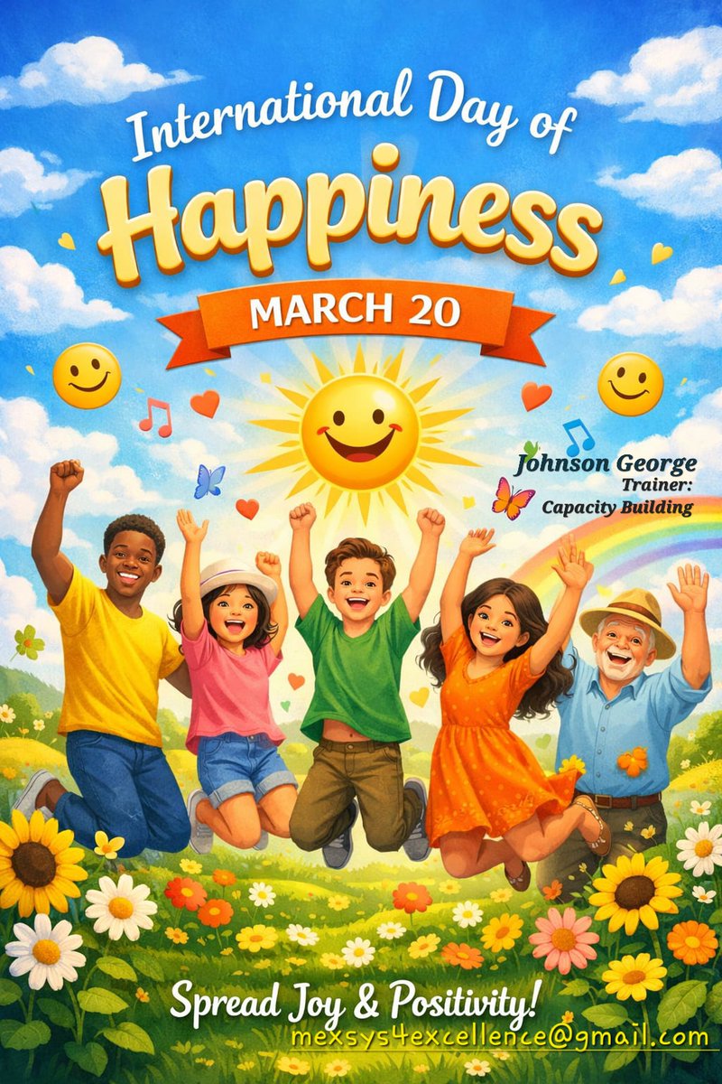 Intl Day of #Happiness  on March 20 recognize happiness #wellbeing  &amp; focus on life quality, #mentalhealth, and happiness everywhere.

■ JOHNSON GEORGE ■
~>Trainer: Capacity Building 
》Email: mexsys4excellence@gmail.com 

linkedin.com/posts/johnson-…