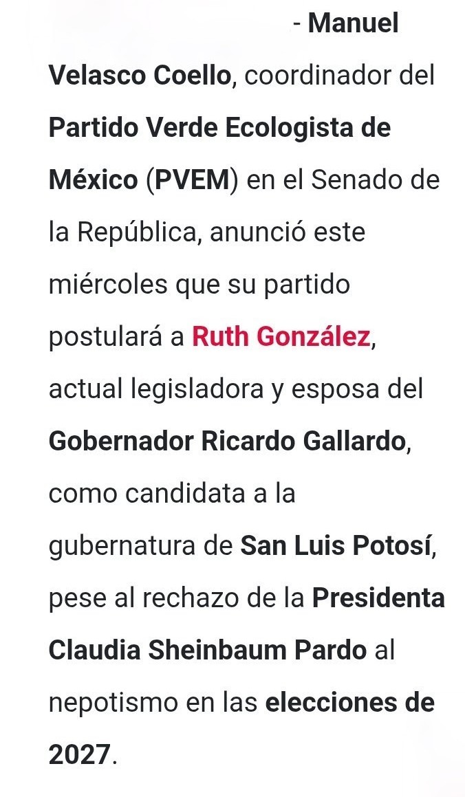 Que cínicos son en el PVEM pero que se avienten al fin Ruth Gonzales no ganará por qué no está capacitada para Gobernar a los Potosinos así sencillo