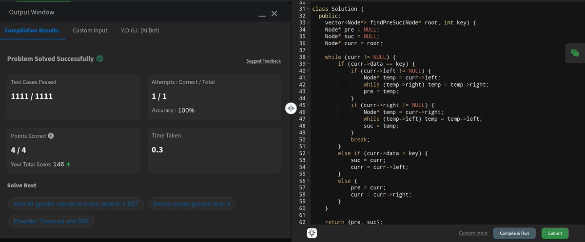 Harshit42077's tweet photo. ❤️‍🔥Day 32 of my 60-day coding streak! Consistency is key, and today I tackled the 'Predecessor and Successor' challenge. Every little step counts! Thanks to @geeksforgeeks and @NPCI_NPCI  for the support! 🚀 #geekstreak60 
#npci   
#POTD" https://t.co/CcO7hBmbWw