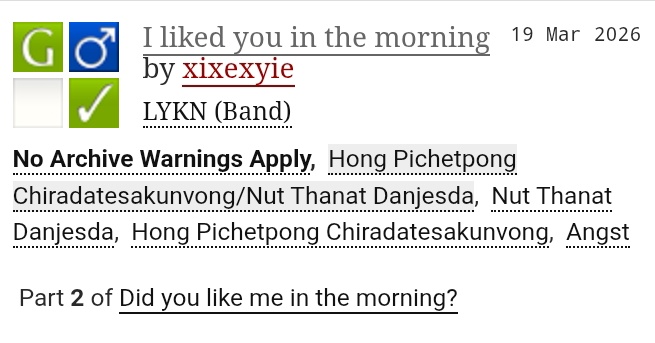 lovhaoble's tweet photo. Did You Like Me in the Morning? by @lovhaoble - NutHong (LYKN)

three-part au: 

(1) Hong's POV: https://t.co/ATgv4JYouG 

(2) Nut's POV: https://t.co/8ViJAAwPcL

(3) Alternative Ending: https://t.co/XsEjzRQ6g6 https://t.co/H1yoTgV8Ek