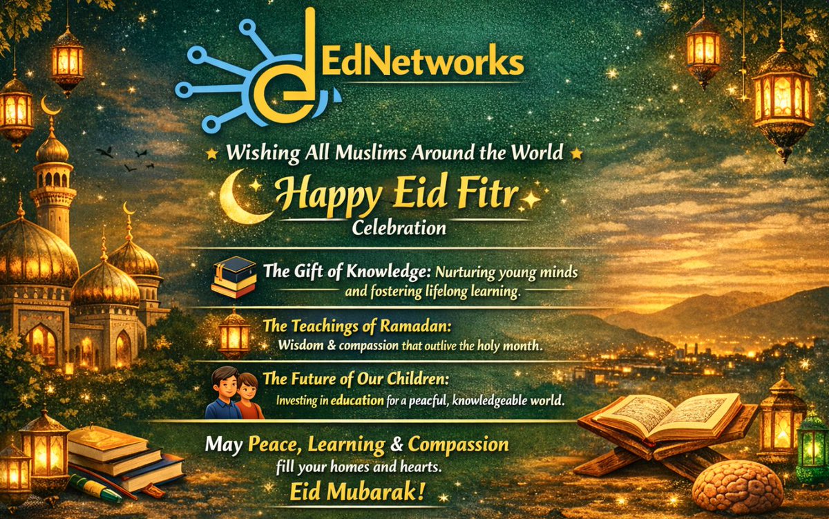 NetworksEd's tweet photo. Eid Mubarak to our Muslim community 🌙   
May this season of peace and learning uplift every child, every home, every heart. 📚🕌🌟 
#EidMubarak #EidFitr #RamadanBlessings #MuslimCommunity #ChildDevelopment #Education #EdNetworks #Nigeria #GlobalUnity #Eid2026 https://t.co/217yk173RV