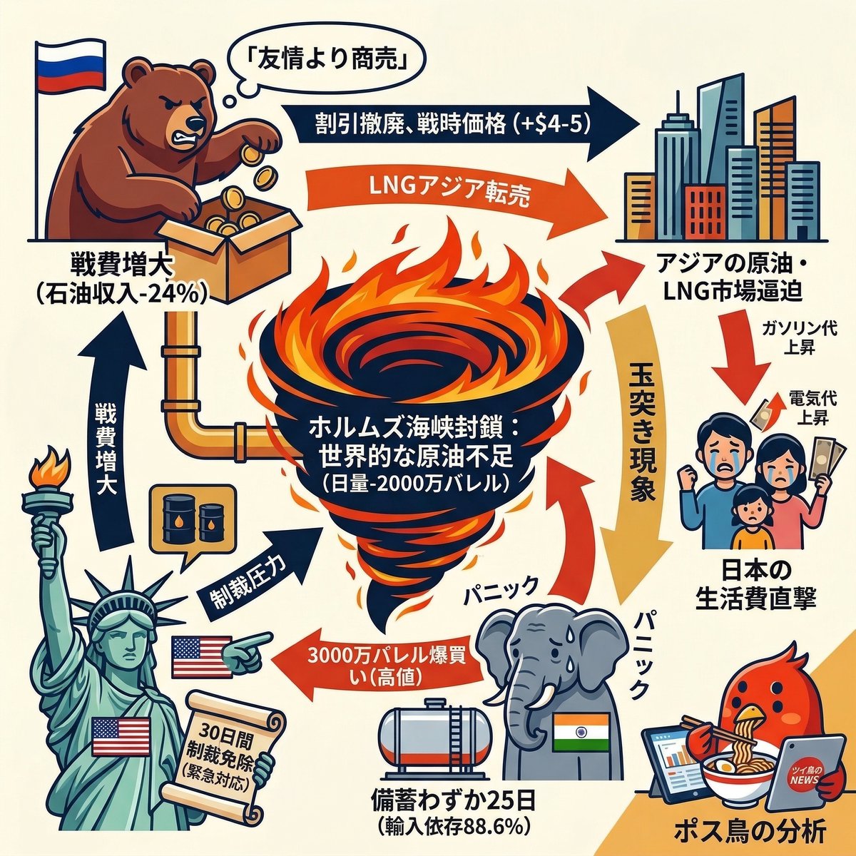 ポス鳥「ジョージ＝コクム」（森に入ったのですが怪物もおらず、ポス鳥だけがいました。赤字貿易経営者！ tweet media