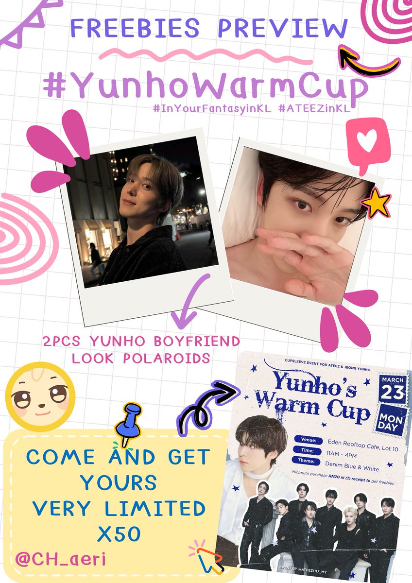 CH_aeri's tweet photo. ✨FREEBIES✨

I will giving this to Atiny who come to Yunho Birthday cse on Monday 23rd March 2026.
Don't be shy and say 'Hi' to me. 🤗
Please bring your boyfriend home ☺

#YunhoWarmCup #InYourFantasyinKL #ATEEZinKL https://t.co/JijgwsI6fr