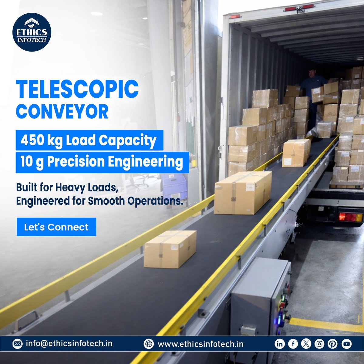 InfotechEthics's tweet photo. Manual loading &amp; unloading never beats automation. Stop wasting time. Get the Telescopic Conveyor and move faster.

#AutomationRevolution #TelescopicConveyor #EfficiencyBoost #TimeSaver #MoveFaster #EthicsInfotech https://t.co/k4wgjyFUo9