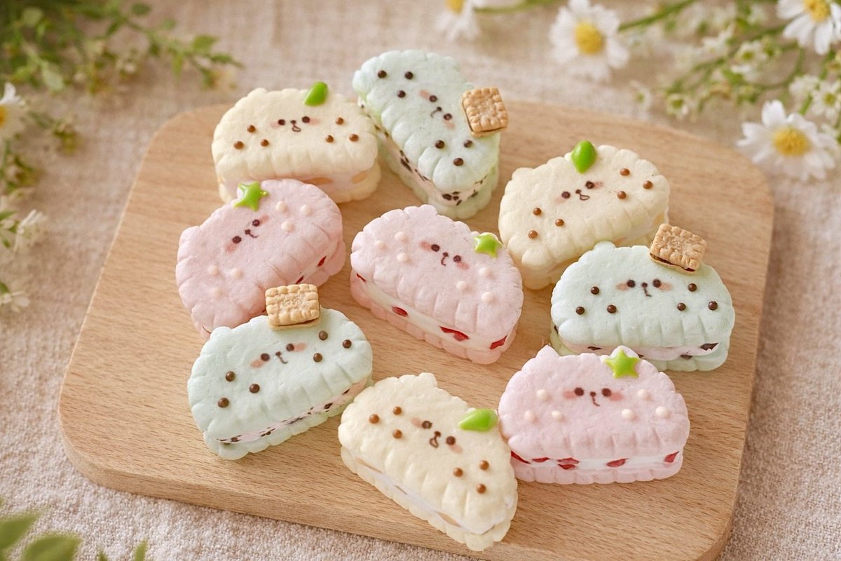 p_parasol's tweet photo. 今夜20時辺りからこちらのにゃんこバターサンド3種を販売いたします🌸

横幅約2cmで、重さは1グラムと軽いので、お耳のアクセサリーとしても使えます♡ https://t.co/KzVqWycwIK