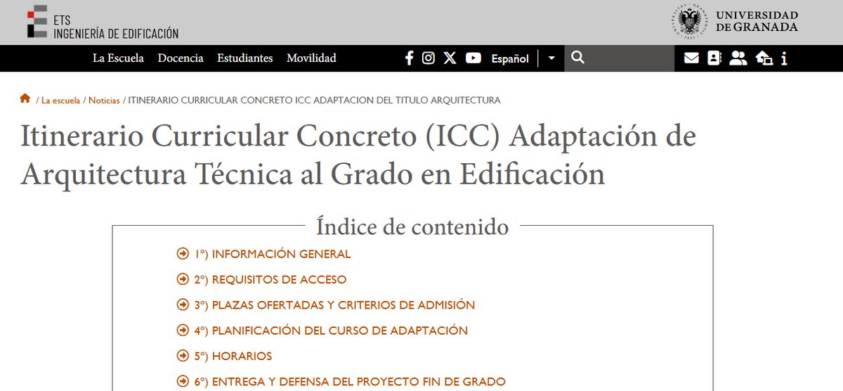 🎯 Nueva oportunidad para titulados en Arquitectura Técnica.
La <a href="/etsie_ugr/">ETS Ing. Edificación</a> lanza un Itinerario Curricular Concreto (ICC) para obtener el Grado en Edificación y actualizar el perfil profesional.
🔗 etsie.ugr.es/la-escuela/not…
#COATAlmería #Edificación #Formación