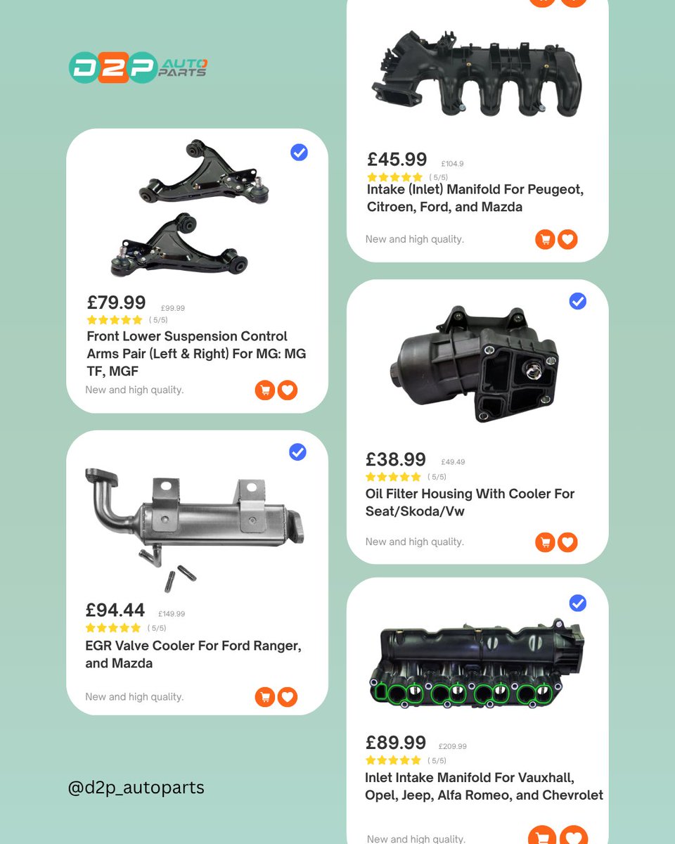 D2Pautoparts's tweet image. 🚗 Reliable aftermarket car parts for MG, Ford, Mazda, Peugeot, Vauxhall &amp;amp; more.
Affordable, durable, and ready to fit.
📩 Send your registration number to confirm compatibility.
Stay road-ready with D2P Auto Parts.#CarPartsUK
#AutoParts
#UKDrivers
#AftermarketParts
#D2PAutoParts