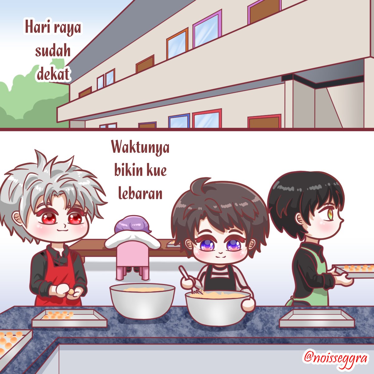 Kai_Noisseggra's tweet photo. It's time for making treats for Eid ✧(｡•̀ᴗ-)✧
.
Next part and English version below 👇
.
.
#LoveandDeepspace #Eid #ramadan #noisseggra #xavier #zayne #rafayel #sylus #caleb #noisseggra_art #MC #cute #chibi #funny #memes #puasa #ramadhan #fasting #halalmeme #lebaran #hariraya https://t.co/yMSaY9S7iO