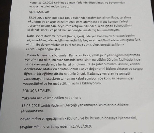 Kıymetli Ramazan Hocamız. 
Söz konusu ifadeleri asla kullanmadığını söylüyor. İki engelli çocuğu var bayram günü organize bir kumpasa kurban edildiğini düşünüyorum. 
Bir gariplik değil bin gariplik var . 
Hak yerini bulacaktır
Lakin bu sessizlik hak değildir . 
Böyle de garibiz .