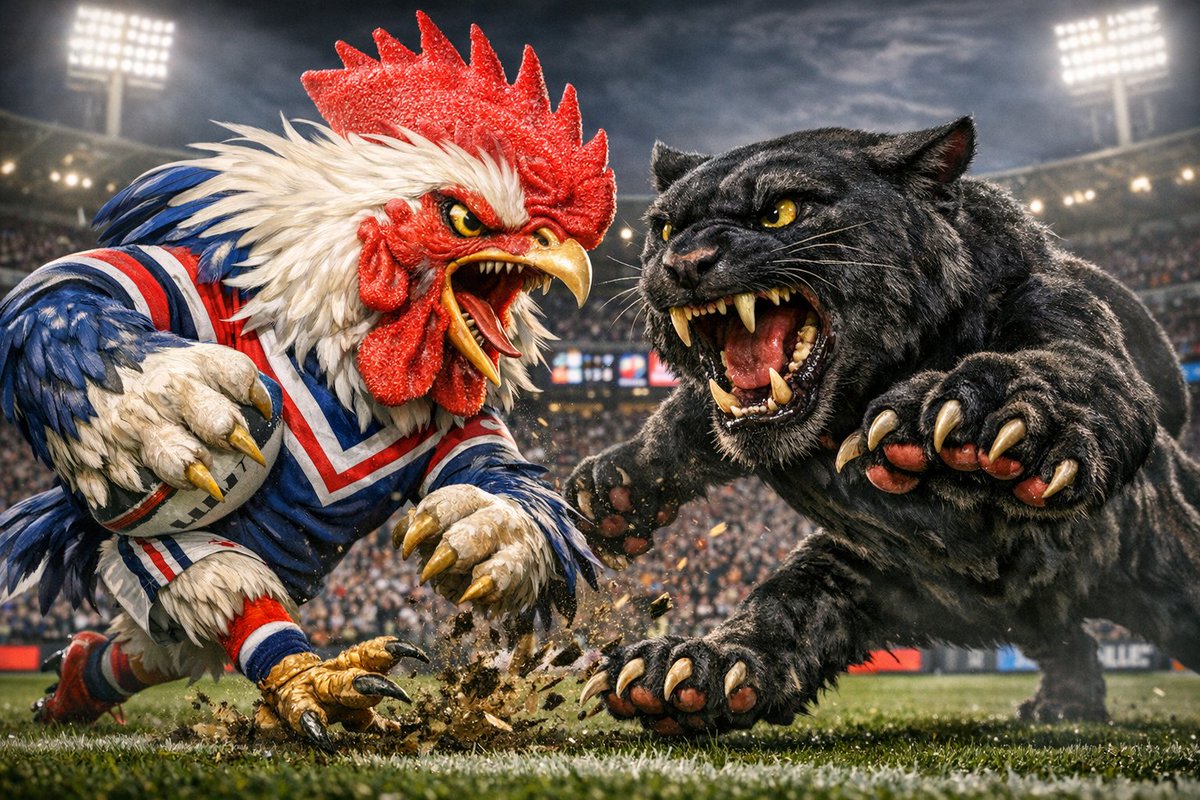 #nrlroosterspanthers bit late to ask, who you got taking the points? <a href="/PenrithPanthers/">Penrith Panthers 🐾</a> or <a href="/sydneyroosters/">Sydney Roosters 🐓</a> #stickytoons #aiartist
