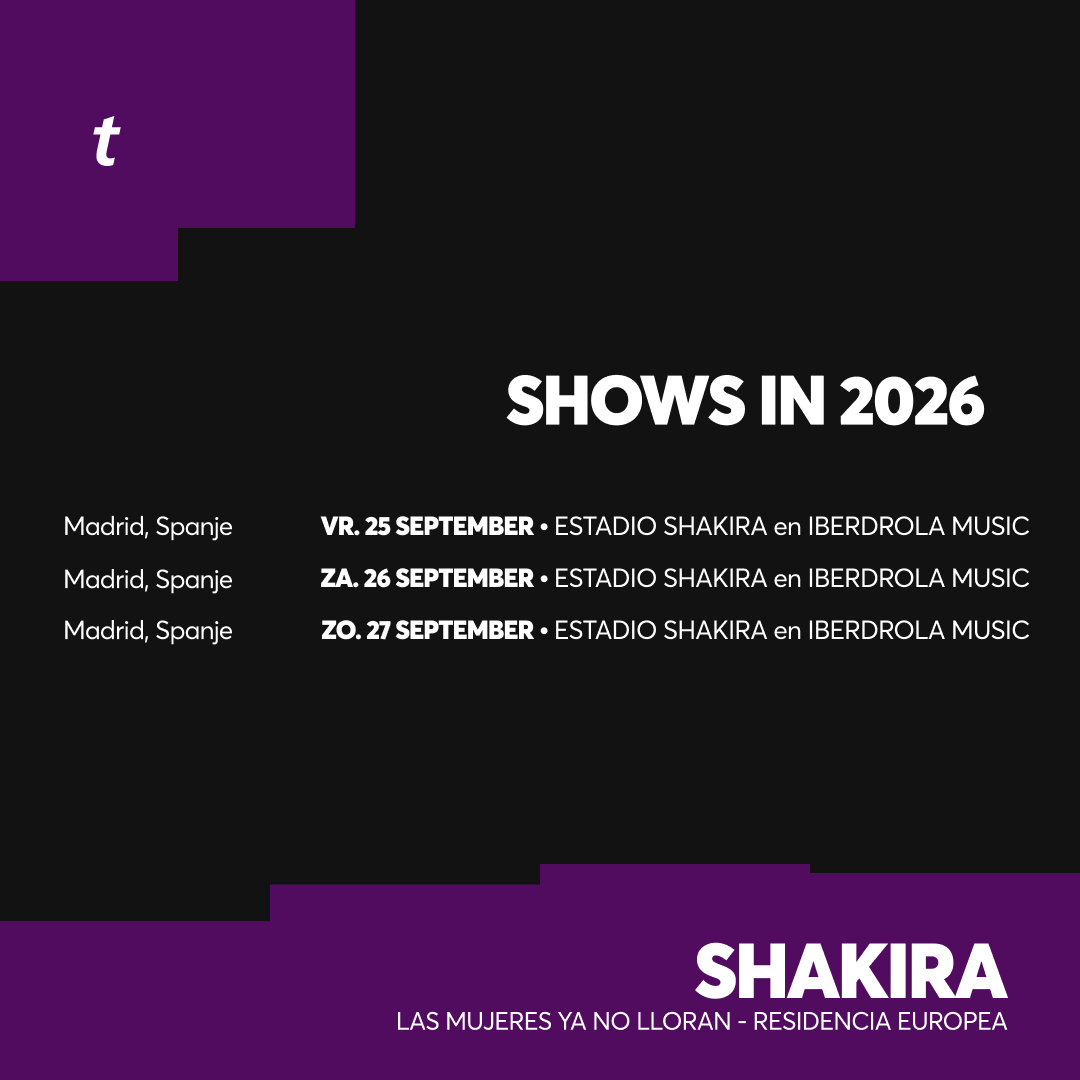 Ticketmaster_NL's tweet photo. 🐺 @shakira KEERT TERUG NAAR SPANJE!

Mis haar LAS MUJERES YA NO LLORAN EUROPEAN RESIDENCY in Madrid niet.

Meld je uiterlijk zondag 22 maart om  uur (CET) aan voor de SHAKIRA Artist Presale.

Dit moet je weten om klaar te zijn zodra de tickets in de verkoop gaan.

Meer info hier: https://t.co/AZBJdfZXGq