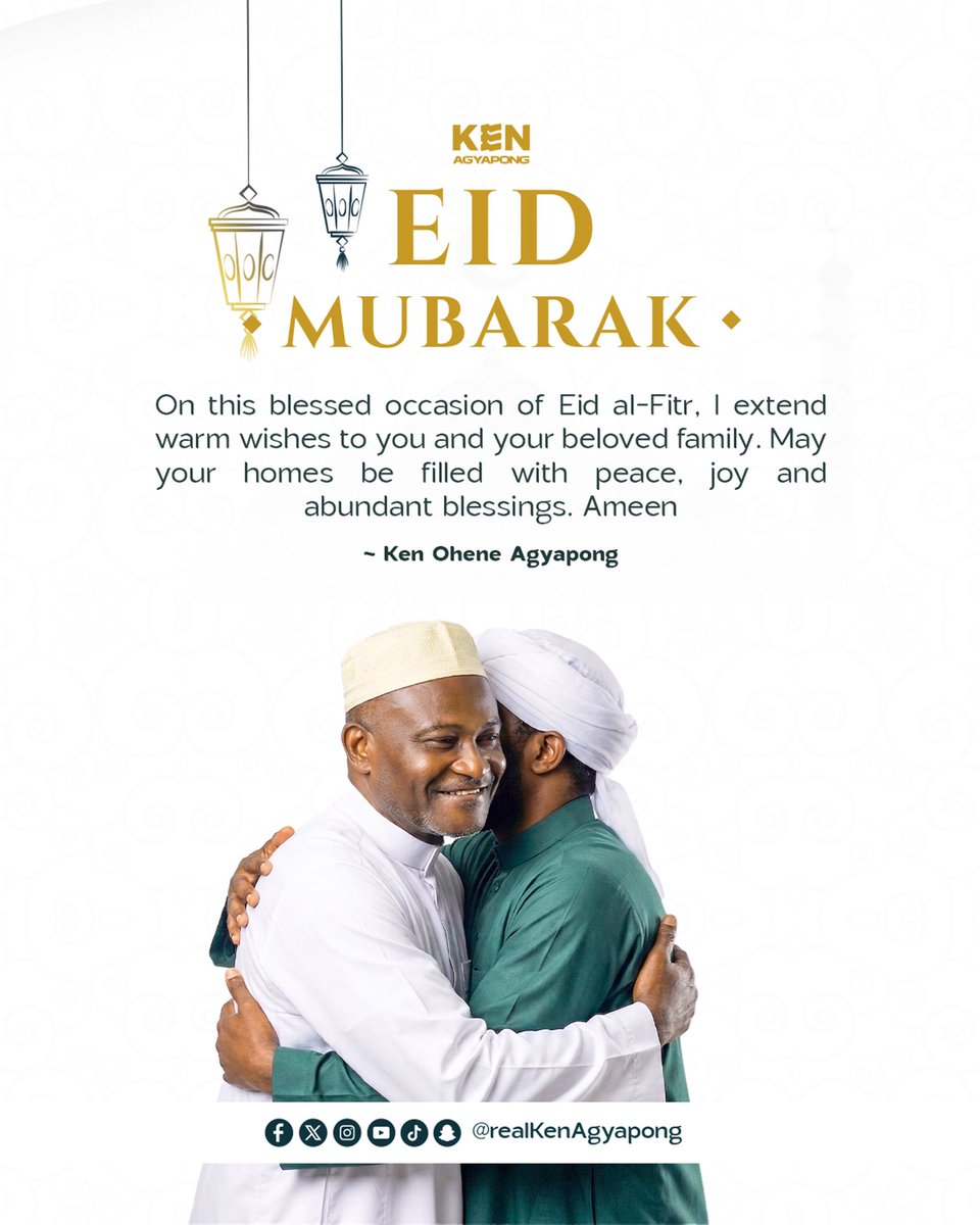 realKenAgyapong's tweet photo. Eid Mubarak 🌙
On this blessed occasion of Eid al-Fitr, I extend warm wishes to you and your beloved family. May your homes be filled with peace, joy and abundant blessings. Ameen 🙏 https://t.co/Wq2MtMZI1z