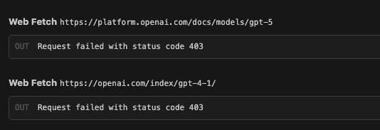 OpenAI actively blocks claude code from reading any of its docs. Which leads to claude looking up other online sources. I understand the pettiness of OpenAI here, but I think this will backfire in long term. If Claude wins the coding battle (which its currently winning by miles)