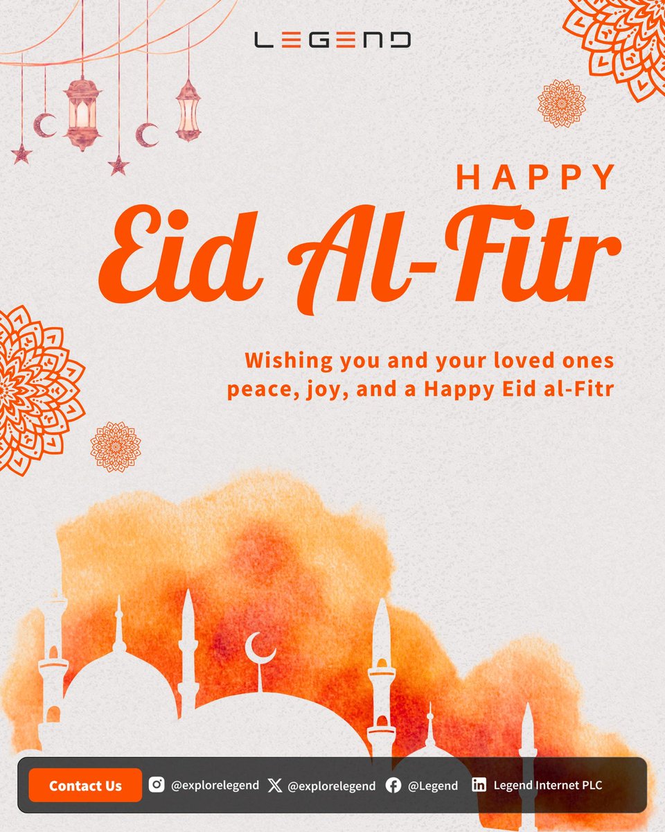 LegendSupportHQ's tweet photo. Eid Mubarak from Legend Internet Plc! 🎉

As we come together to celebrate Eid Al-Fitr, we extend our warmest wishes to you, your family, and your loved ones.

At Legend Internet Plc, we're committed to keeping you connected to what matters most.

#EidAlFitr #LegendInternetPlc https://t.co/uFKNdKofUQ