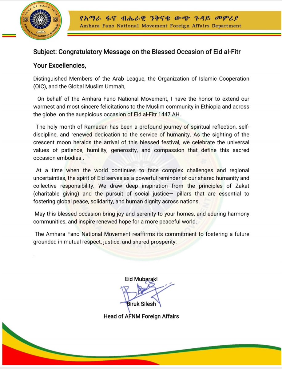 Amhara Fano National Movement - Foreign Affairs tweet media