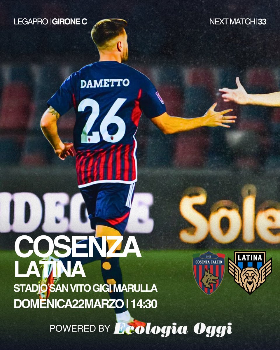 CosenzaOfficial's tweet photo. ๐ด๐ต Next Match
#cosenzalatina Domenica 22 Marzo | 14:30
#seriecskywifi #legapro #forzalupi https://t.co/vzSmbnR4bI