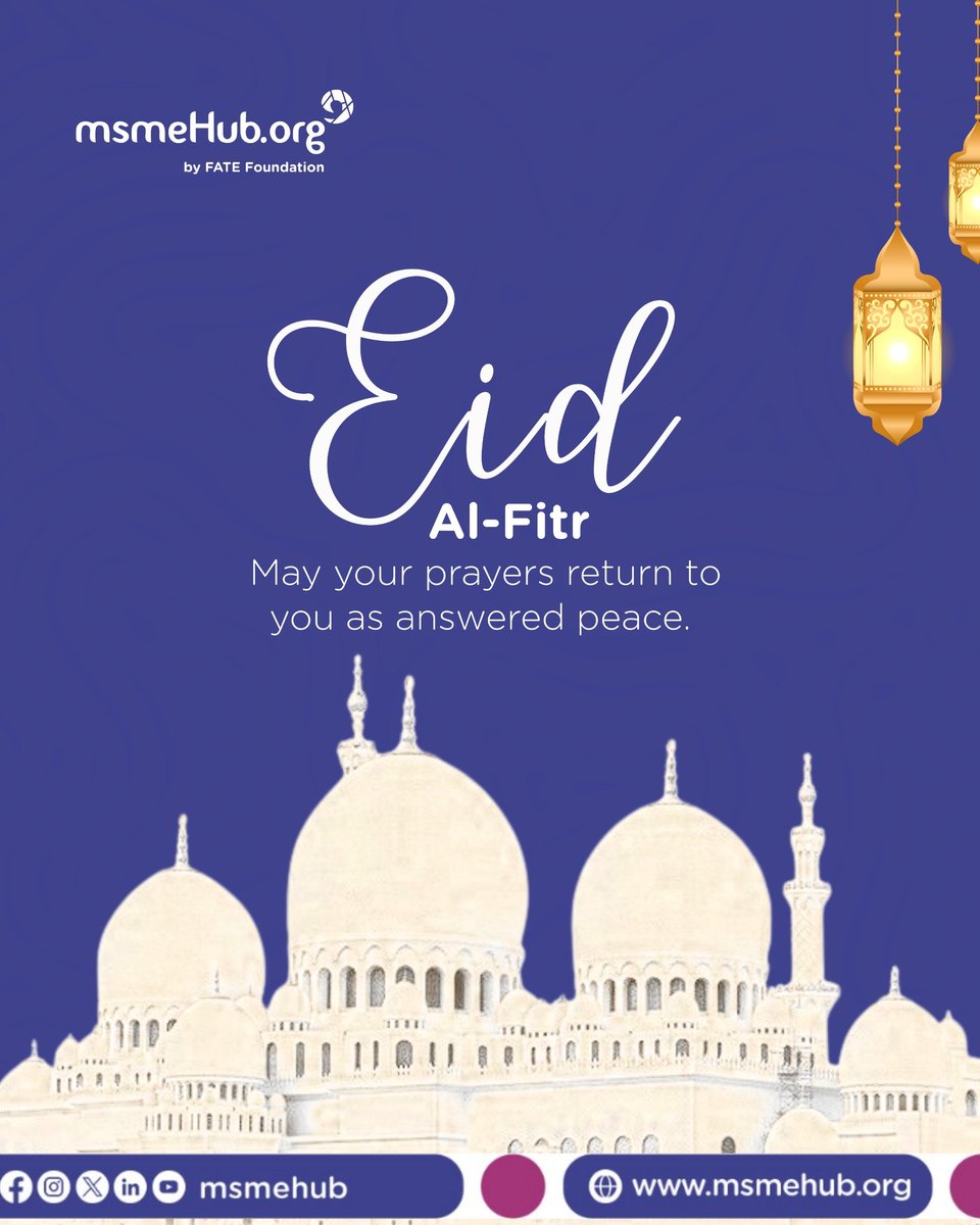 On this special day, we extend our warmest wishes to you and your loved ones. May your prayers be answered, your efforts rewarded, and your journey filled with purpose and prosperity. 

Happy Eid Al fitr from all of us at MSMEHub 

#msmeHub