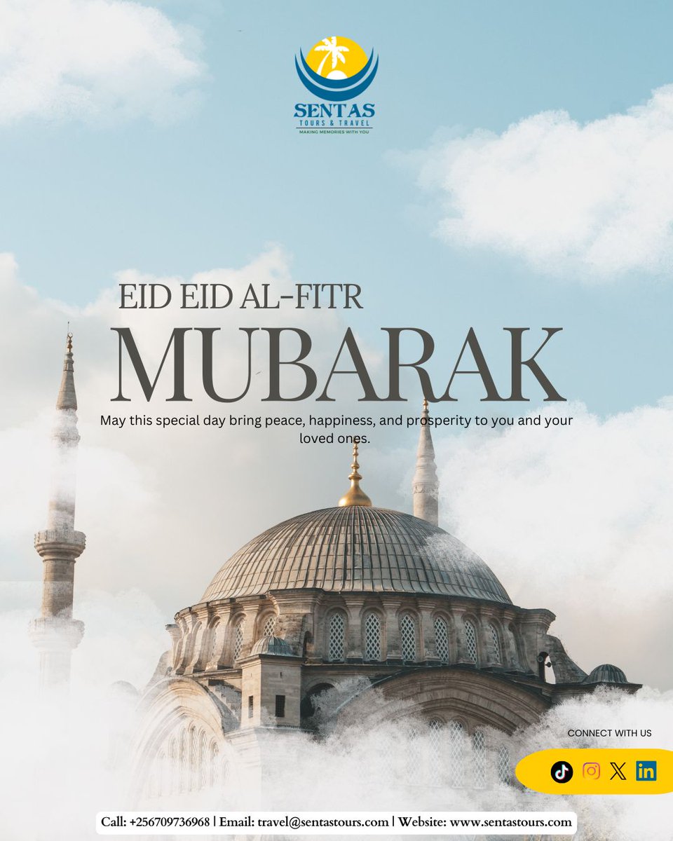 As the blessed month of Ramadan comes to a close, we join millions around the world in celebrating Eid-el-Fitr.

May this special day bring you joy, peace, and countless blessings. 
Eid Mubarak to you and your loved ones.

#eidmubarak #travelsentasuganda #travelsentas