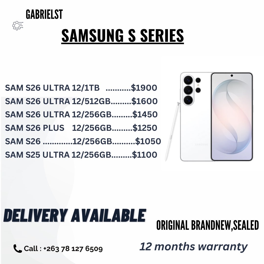 Samsung S Series available!! 

S26 Ultra 256GB | 512GB | 1TB in stock 
Delivery available 
Save Fuel ⛽️ 

Contact Sales | 0781276509