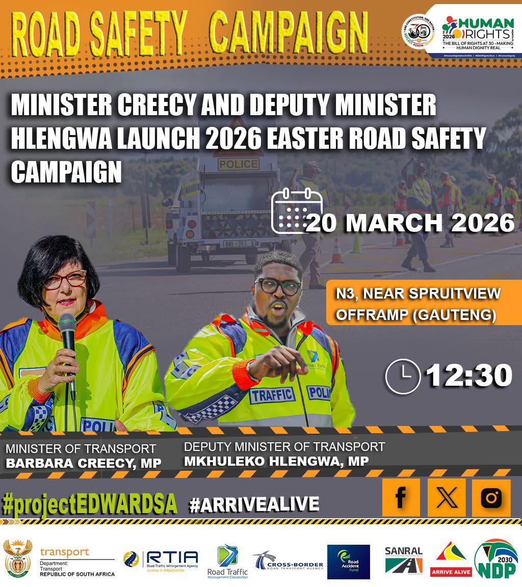 vote_ifp's tweet photo. ππππ΄βͺοΈβ«οΈπ’π‘βͺοΈπ΄
IFP National Spokesperson and Deputy Minister of Transport Hon. Mkhuleko Hlengwa together with Minister of Transport Creecy are launching the 2026 Easter Season #RoadSafety Campaign Today ,20 March 2026
#Sethembe #SisebenzelaWena #2026LGE #2026VoteIFP #IFPInGovernment #IFPDelivery #IFPAtWork #ServiceDeliveryInActio