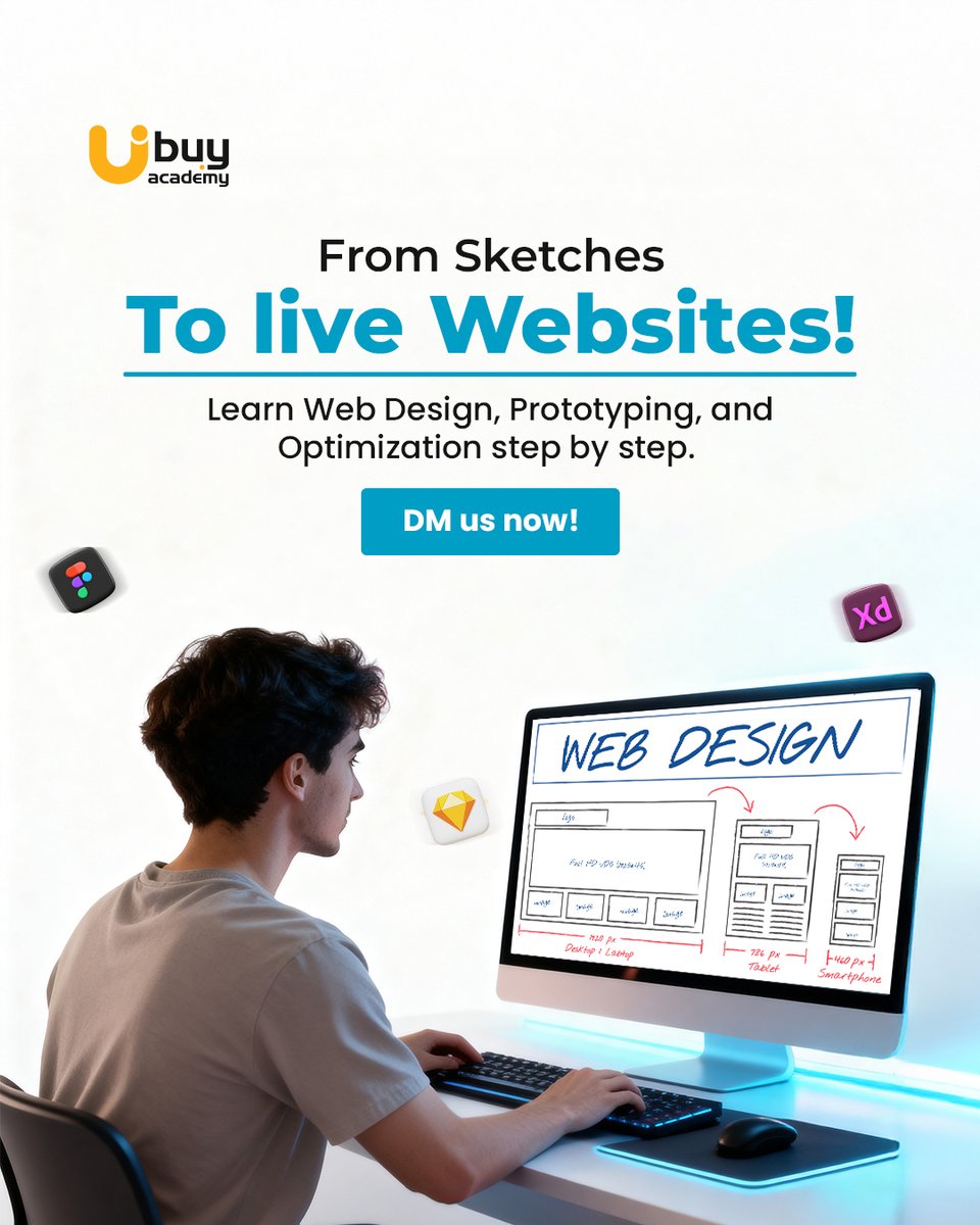 UbuyAcademy's tweet photo. From idea to interface — it all starts with a single click 💻✨
Turn your sketches into real, working websites with step‑by‑step learning in web design, prototyping, and optimization. 
Ready to build something of your own? 
Call Now 📞 9773356061

#WebDesign #LearnWebDesign https://t.co/YZ2xVteC73