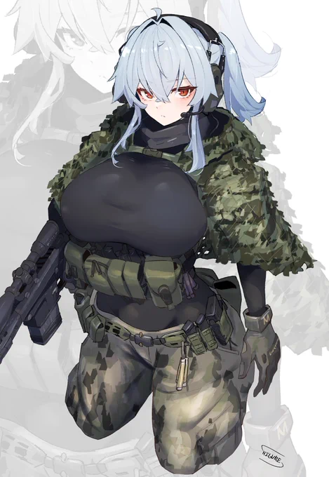 サバゲー装備をM004さんに着せてみる! こう言うギリーてすけべパーカーに似てますよねって
